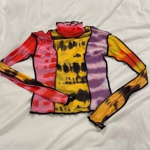 Colorful Tie-Dye Long Sleeve Mesh Top